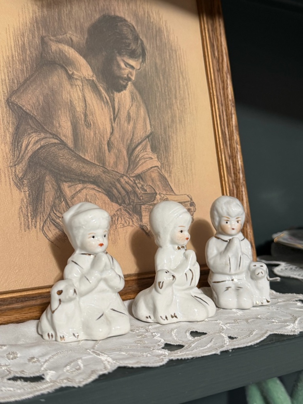 Vintage White Porcelain Praying Children Figurines - Set of 3